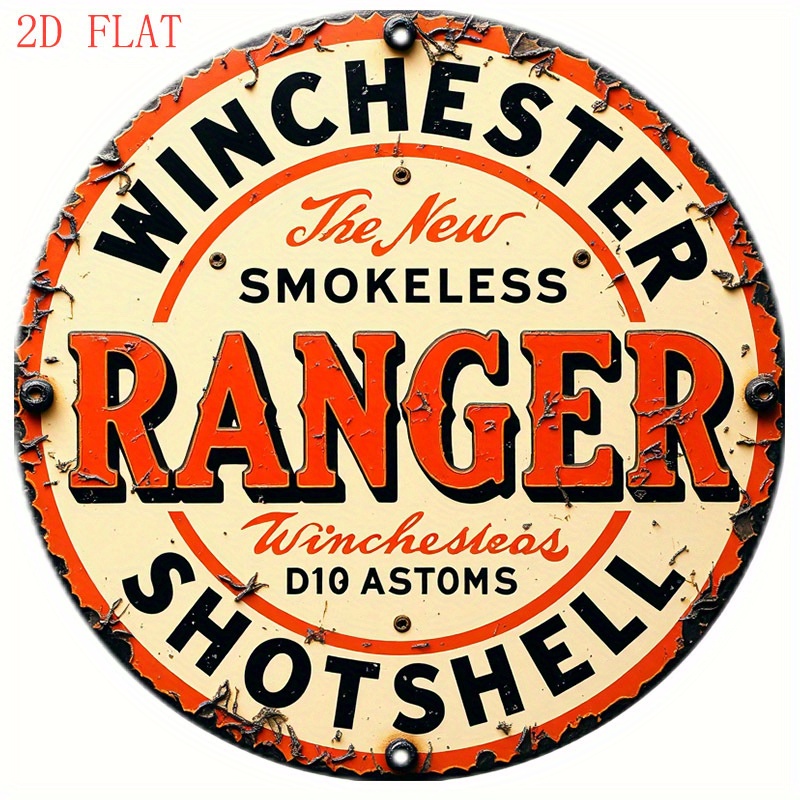 TEMU 2d Flat Retro Ranger Smokeless Gun Wooden Wall Decor - Wooden Vintage Emblem, D10 Design - Orange/red/black, For Western Bars, Farmhouses,