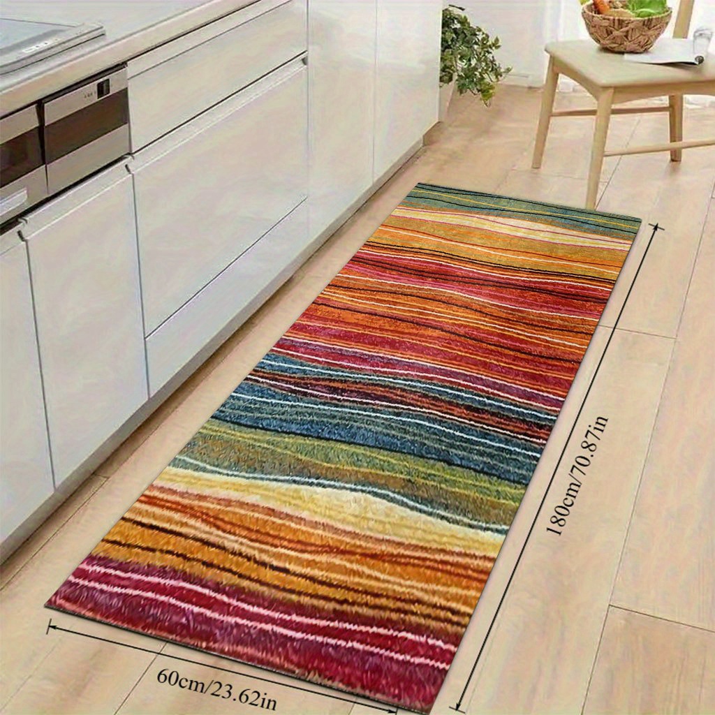 TEMU 1pc Bohemian Striped Kitchen Mat, Comfortable Non-slip Machine Washable Mat With -like Feel, Suitable For Kitchen/bathroom, Of Spring, Summer,