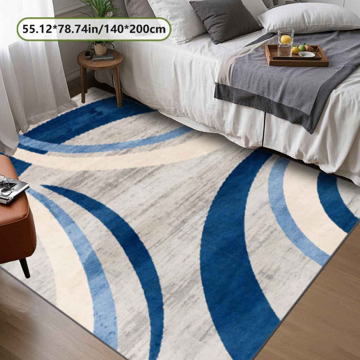 TEMU 1pz ZULIDA Tappeto Moderno - Grande Tappeto Blu e Beige con Antiscivolo, per Soggiorno Camera da Letto - Lavabile in Lavatrice, Misure Multiple
