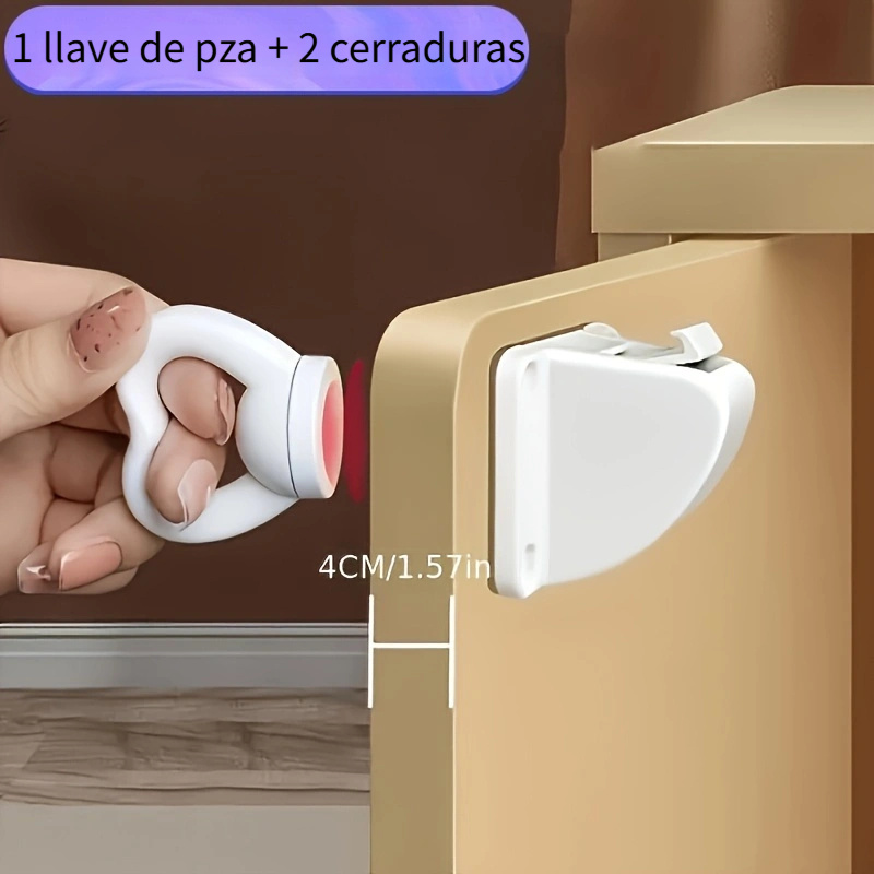 1 llave + 2 cerrojos - Apertura de puertas magnética | Cerrojo multifuncional para cajones y armarios | Diseño oculto | Sin riesgo de pinchazos, sin lesiones en los dedos | Instalación sin taladro | Milagro para la seguridad del hogar | Cerrojo para armarios | Cerrojo para muebles