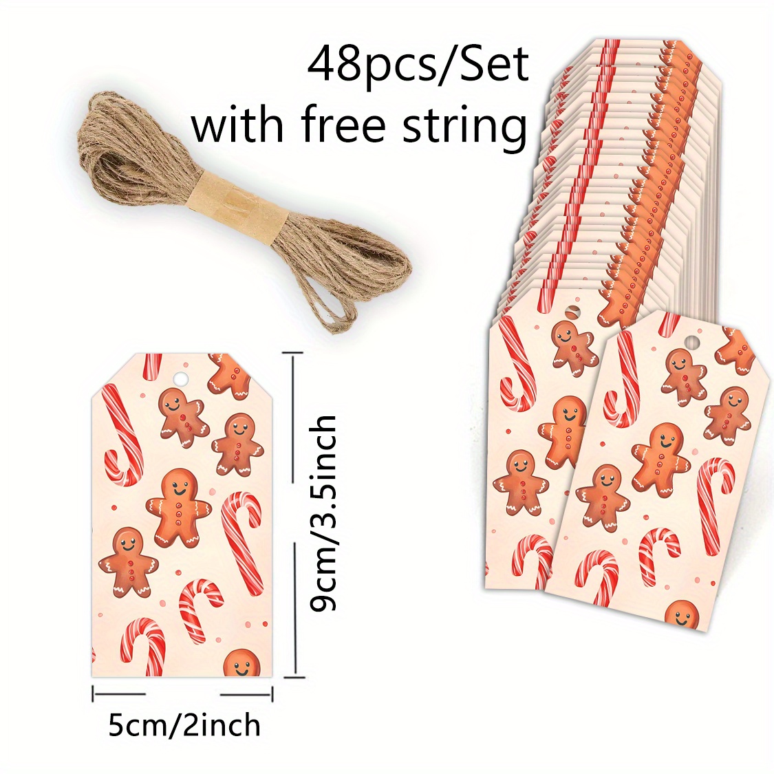 TEMU 48pcs, Gingerbread And Candy Cane Pattern, Christmas Favor Tags Holiday Gift Tags Merry Christmas Holiday Tags Holiday