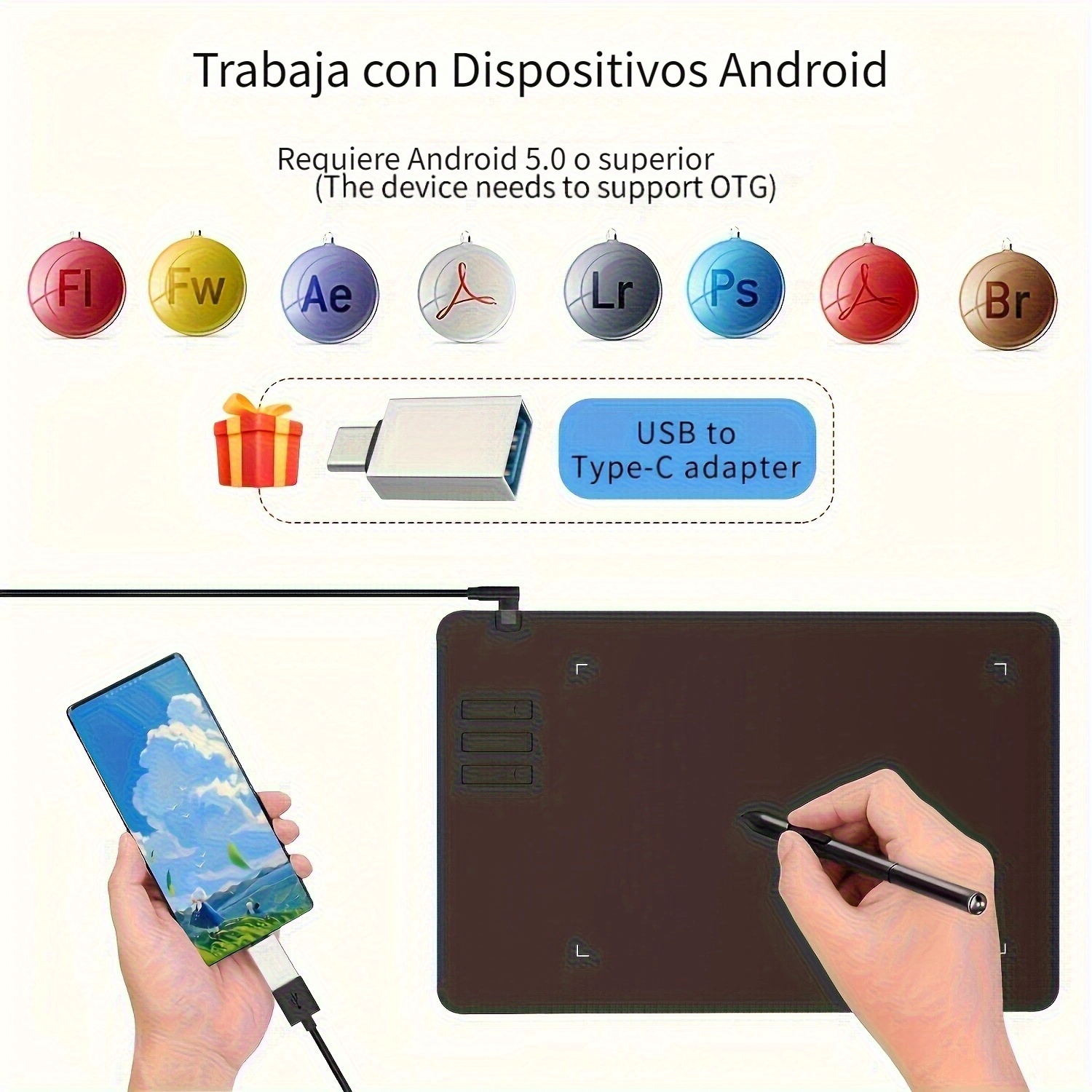 Tableta de dibujo digital con estilográfica para computadora, PC, teléfono móvil, portátil, compatible con Android, Mac y Windows.