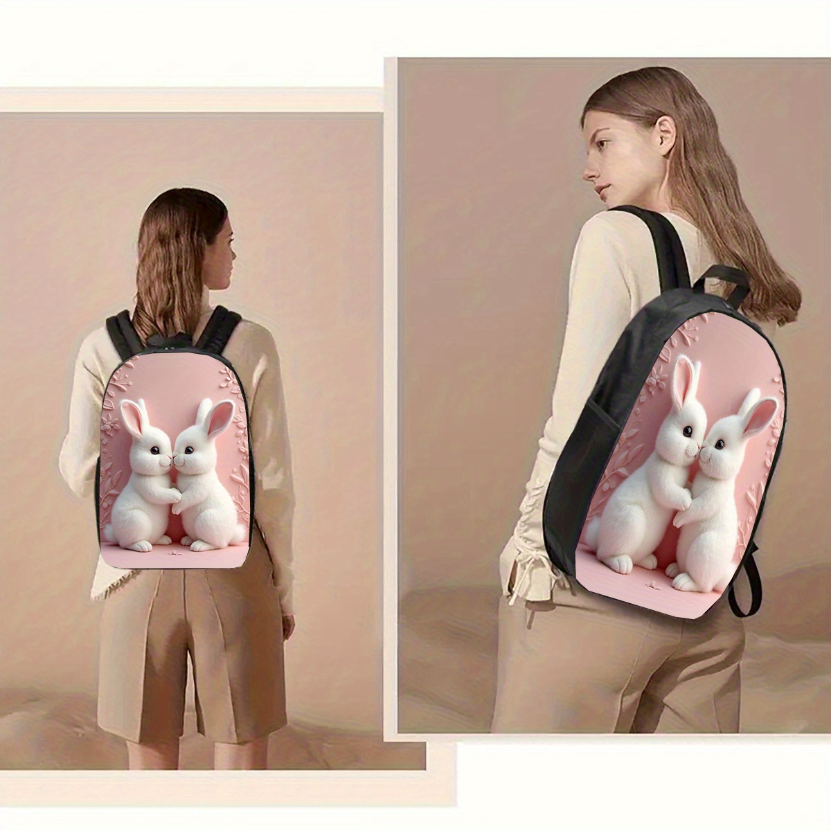 TEMU 1pc Cartoon Rabbit Backpack, Large Capacity 17 Inch Casual Backpack Laptop Bag With Water Bottle Holder - Lightweight Durable School Backpack,