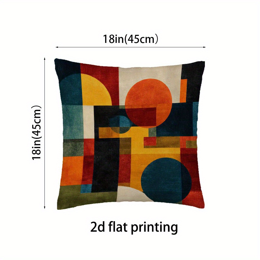 TEMU 1pc, 2d Flat Printing, 3 Sizes , Two-sided Printed Pillow Cover, Abstract Geometric Shapes In Vibrant Colors, Suitable For Sofa, Living Room,