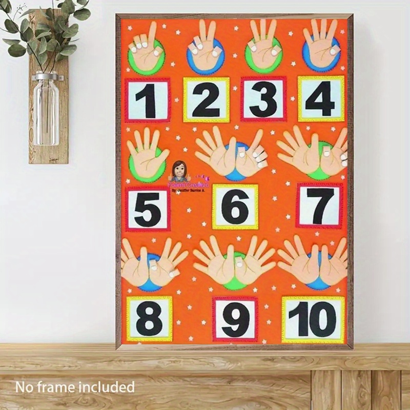 TEMU 2d Flat, Frameless Numbers 1 - 10 Palm Chart, Bright And Colorful Canvas Poster, Suitable For Room, Living Room, Office Or Classroom Decoration,