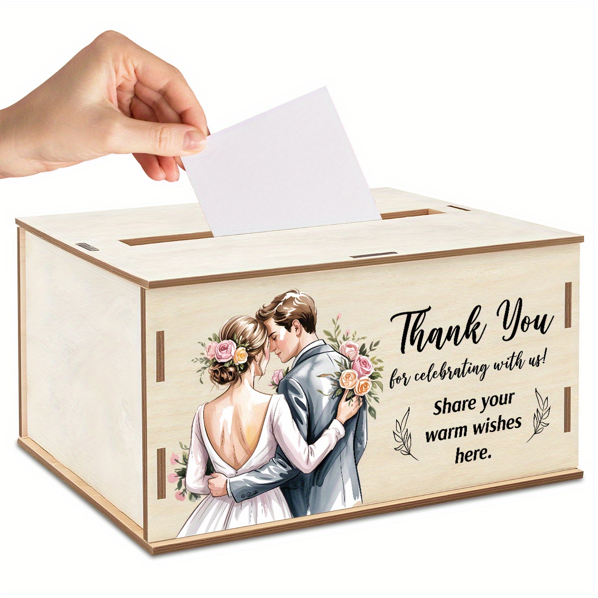 TEMU 1pc Wooden Decorative Box, Suitable For Weddings, Featuring Romantic And Exquisite Patterns, Designed To Hold 100-125pcs Greeting Cards, Ideal