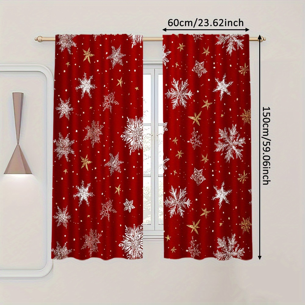 TEMU Set Of 2, Made From 2d Flat Printed Polyester, Featuring High-definition Digital Prints With A Christmas Design Of Red Snowflakes And Stars.