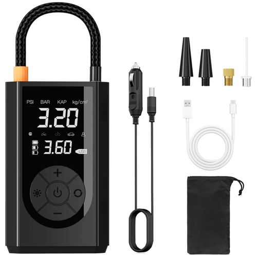 jkuoo cordless electric pump portable pool pump 150 psi air compressor with digital pressure gauge and led light inflator 2 2000 mah batteries compact safe and reliable for inflatable kayaks lifebuoys tires etc
