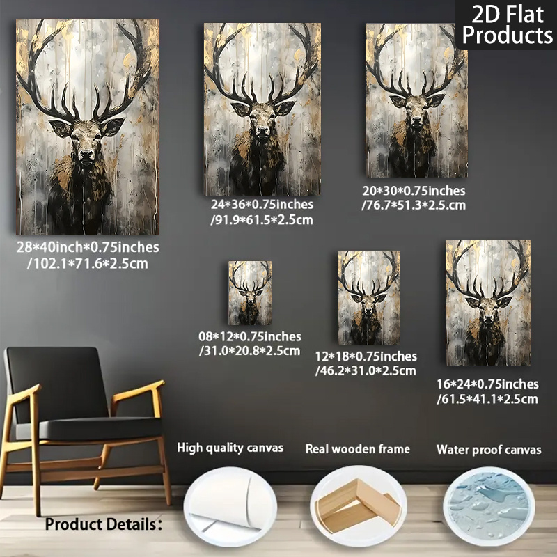 TEMU Affiche d'art mural sur toile avec cadre enveloppant plat 2D, 1 pièce, plat 2D, plat 2D, présentant un design élégant d'ange cerf , idéal pour