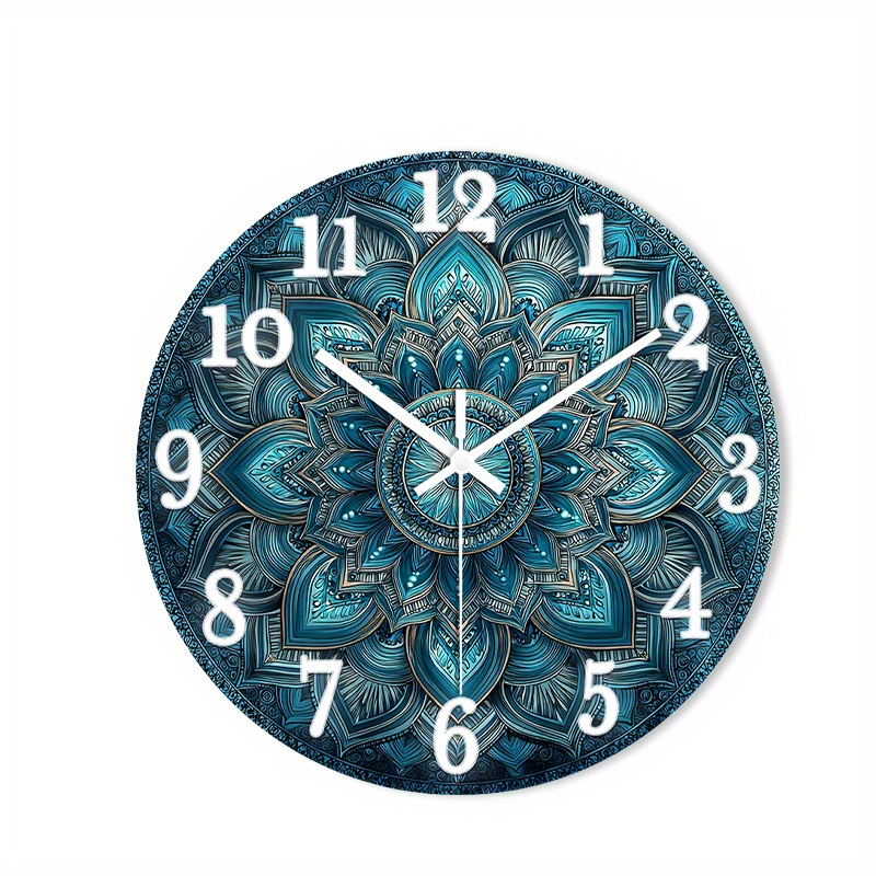 TEMU Abstract Floral Mandala Pattern, Bohemian Round Wall Clock, Playroom Decoration, Kitchen Decoration, Pantry Decoration, Hanukkah, Wooden Quartz