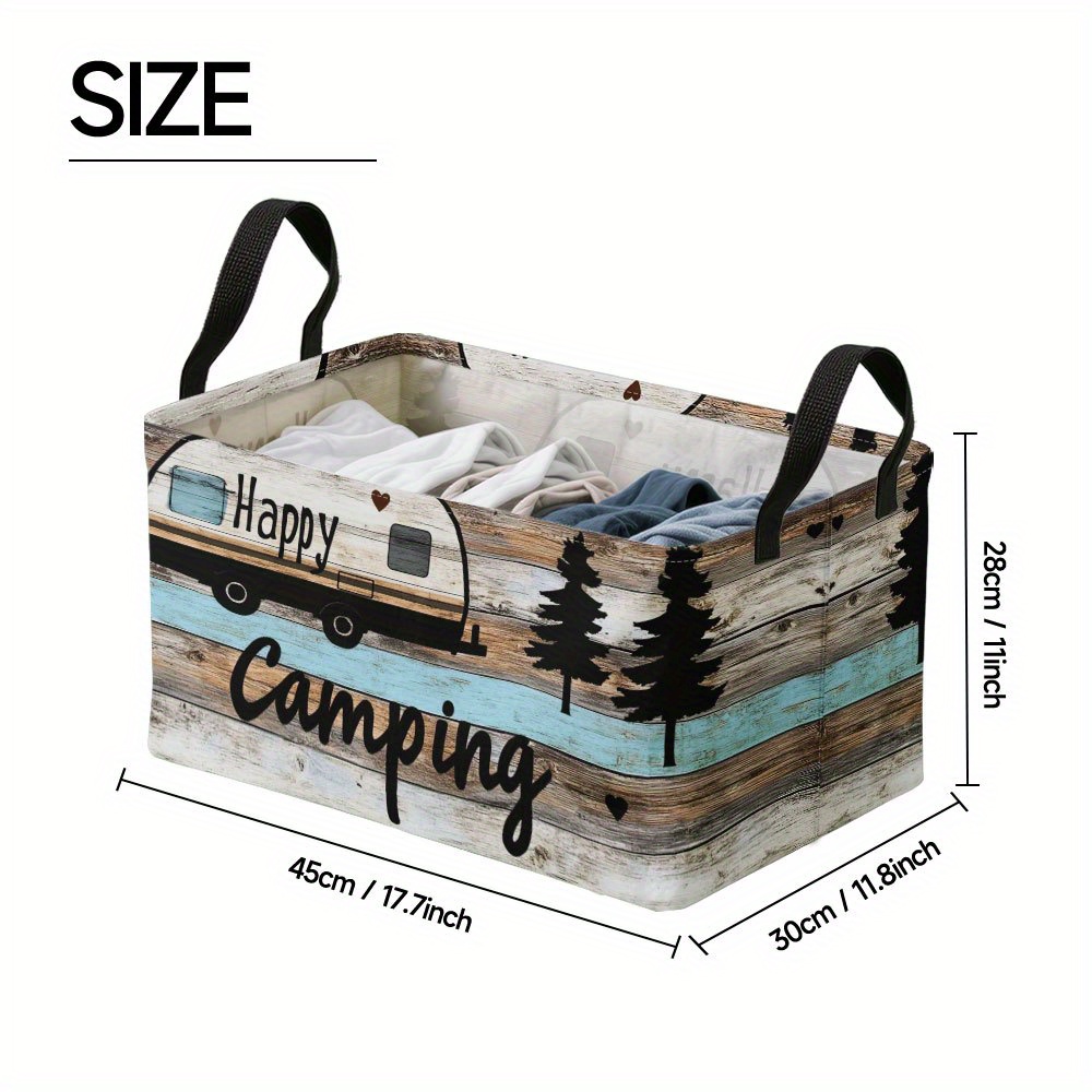 TEMU 1pc, Trailer Woods Print Collapsible Square Hamper, Duty Oxford Fabric With Metal Frame And Square Storage Basket, Yoga Mat Storage, Gym Clothes