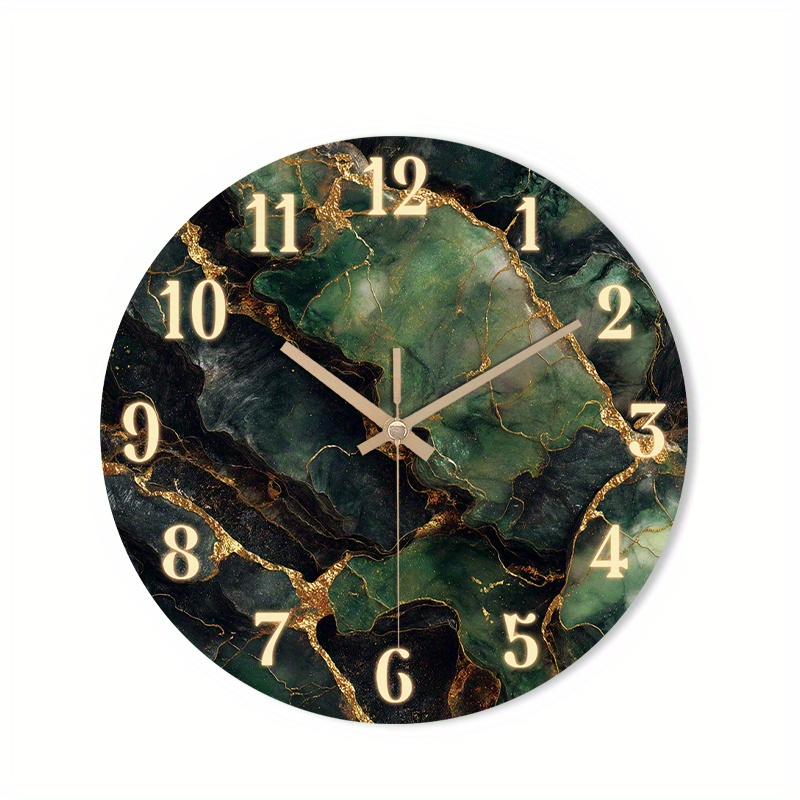TEMU 1pc Of A Quiet Wall Clock That Tick, Featuring A Decorative With A High-definition Glossy Laminate End And An Abstract Marble Texture Accented