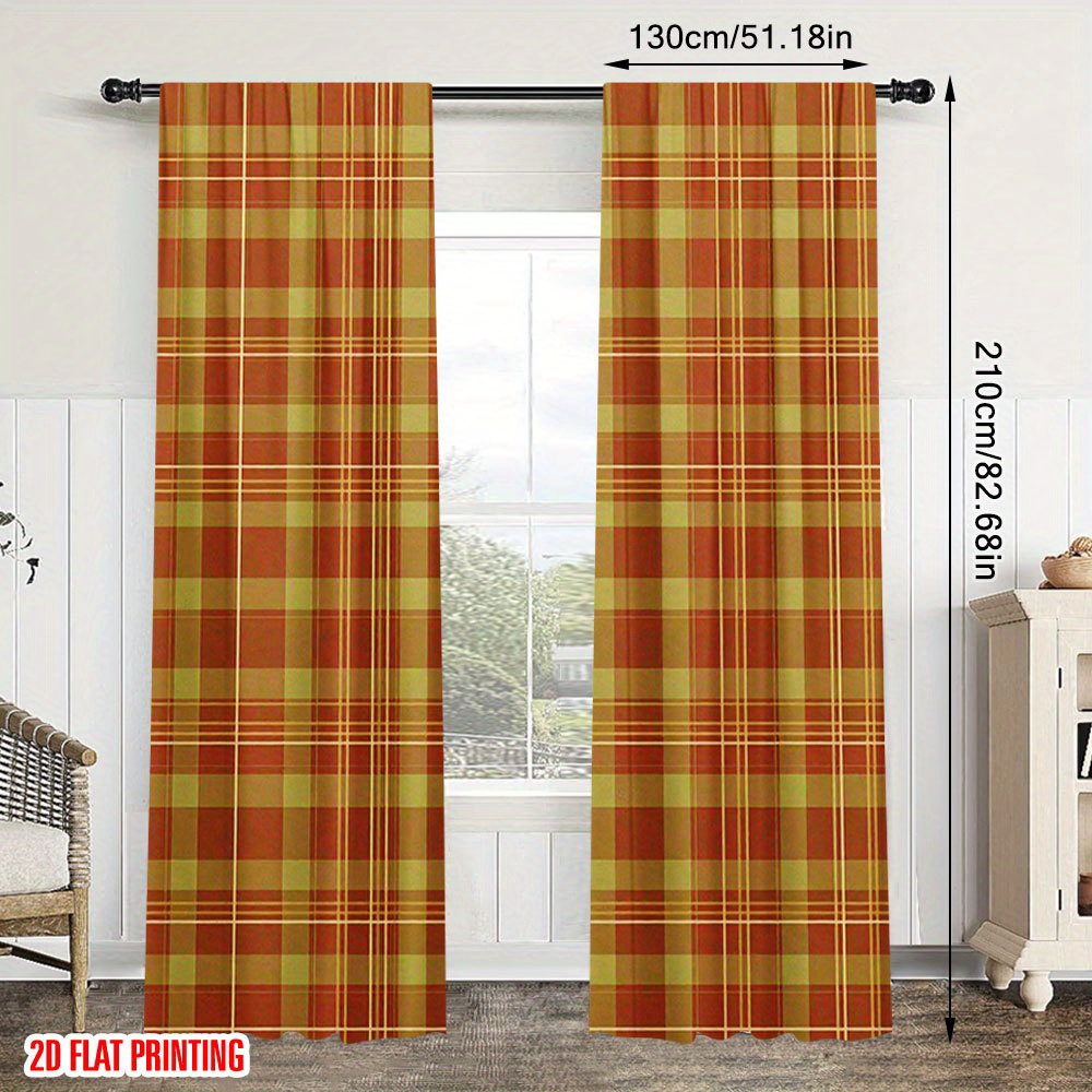 TEMU 2D Plat - 2D Plat - Ensemble de 2 rideaux imprimés tendance avec un motif tartan créatif, parfaits pour embellir de votre salon ou de votre