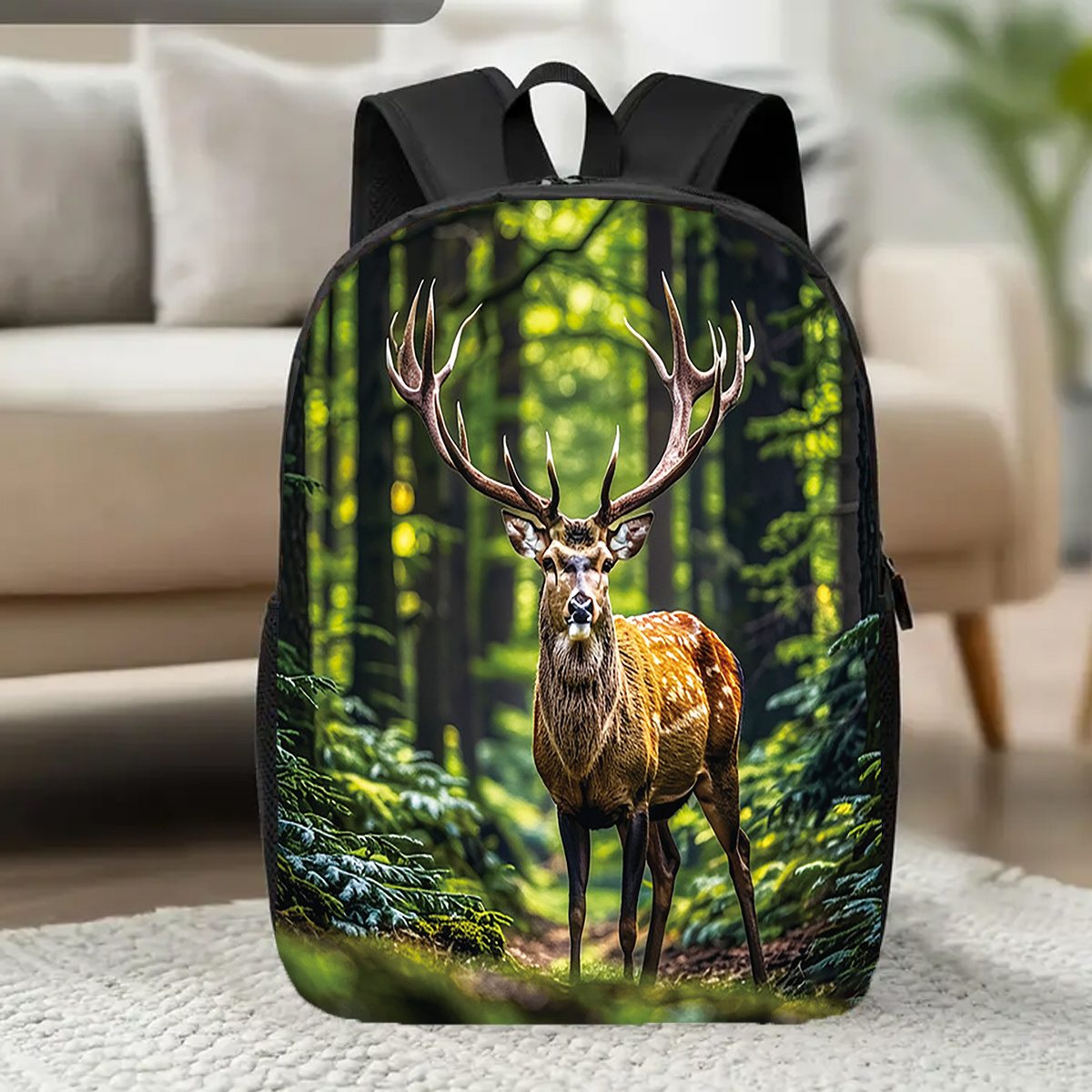 TEMU 1pc Red Deer Backpack, Large Capacity 17-inch Casual Laptop Bag With Water Bottle Holder - Lightweight Durable School Backpack For Autumn Decor,