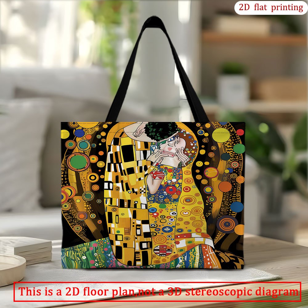 E-shop 1 Stück Der Kuss der Farben Tragetasche - Klimt-inspiriertes Kunstprint, Große wiederverwendbare Einkaufstasche aus strapazierfähigem Polyester