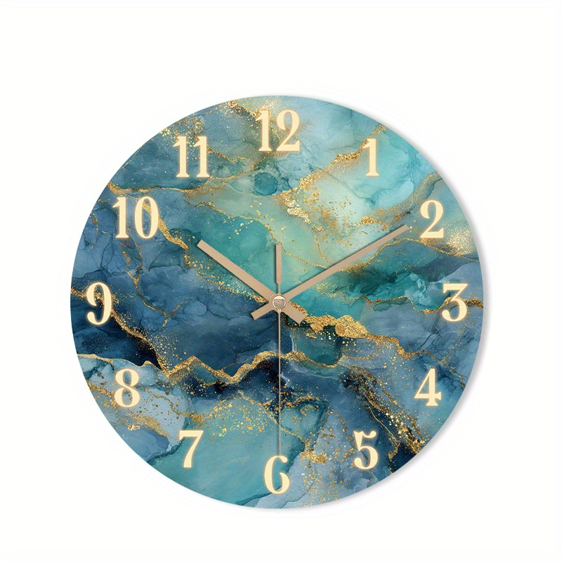 TEMU 1pc Modern Silent Non-ticking Wall Clock - Round Wood Frame With Hd Glossy Lamination, Marble Texture & - Modern Round Clock Suitable For Living