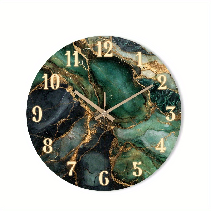 E-shop 1 Stück Leise Wanduhr Nicht- Holz, Dekorative Runde Uhr HD Glanzlaminierung Abstrakte Marmor-Textur mit Zahlen Design für Flur, Küche, Home