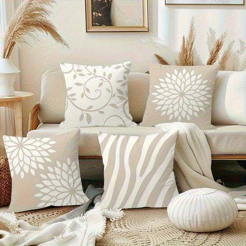4 stücke bohemian-stil, geometrisches blumenmuster kissenbezug, weicher und bequemer kissenhülle – ideal für wohnzimmer, sofa, bett, schlafzimmer, terrasse, auto, büro & outdoor-dekoration oder geschenk – drei größen erhältlich