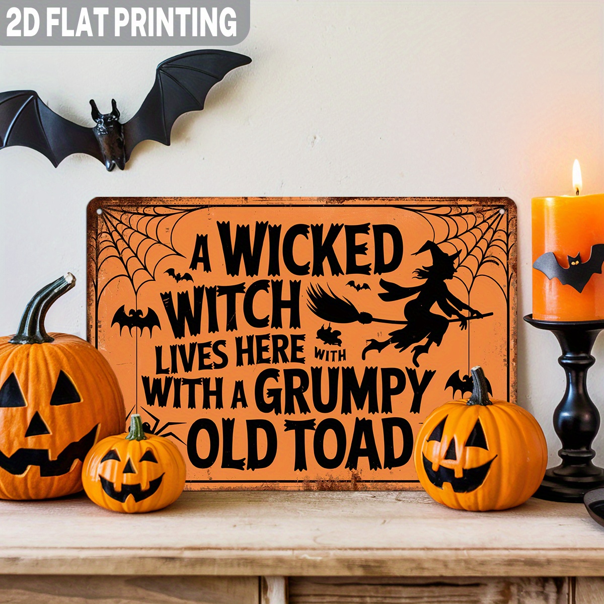 TEMU 2d Flat 1pc Fun Evil And Toad Wooden Wall Decor - Retro Farmhouse Style Halloween Sign With Bats, , And - 8x12 Inches (20.32x30.48cm) Country