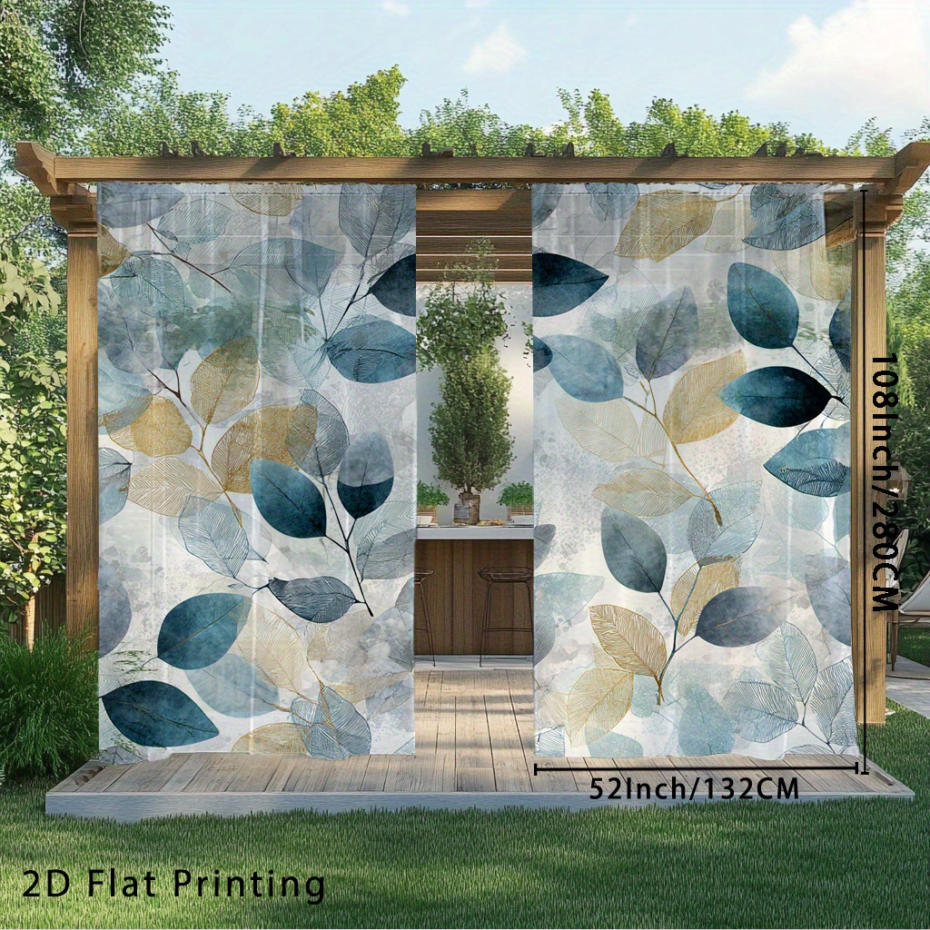 TEMU 2d Flat - 2d Flat - Set Of 2, Flat Printed Curtains Featuring A Tropical Leaf Design, Suitable For Sliding Glass Doors, Living Rooms, Closets,