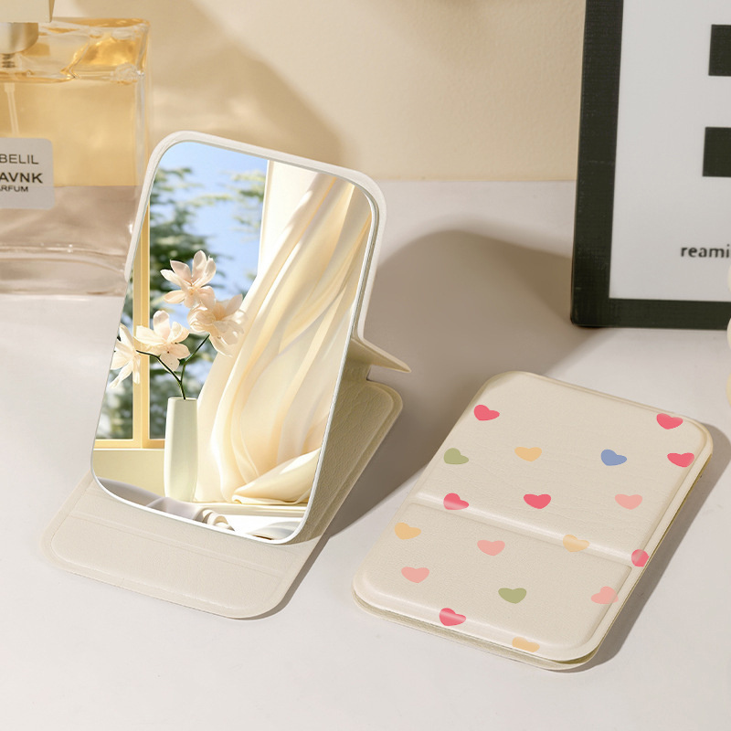 Women's Portable Folding Makeup Mirror with Heart Pattern