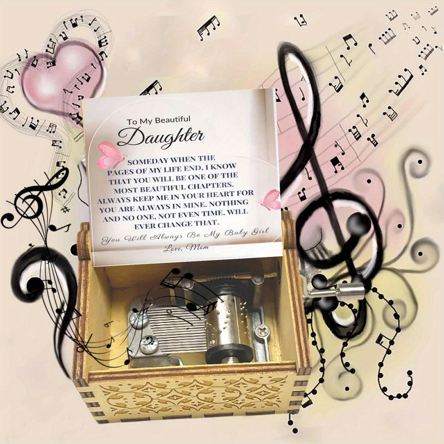 TEMU 1pc Promise To Love You For Of Mine Wooden Hand-cranked Music Box, Play You Are For My Sunshine, Music Box Gift Daughter, Ideal For Birthdays