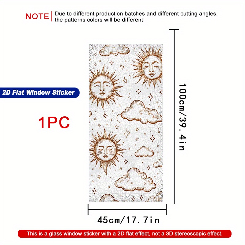 E-shop 2D Flach, . Halbmond-Fenstersticker - Sonne, Mond, Wolken & Sterne Muster, Selbstklebende Sichtschutzfolie, 39,4x17,7 Zoll, Lichtempfindliche