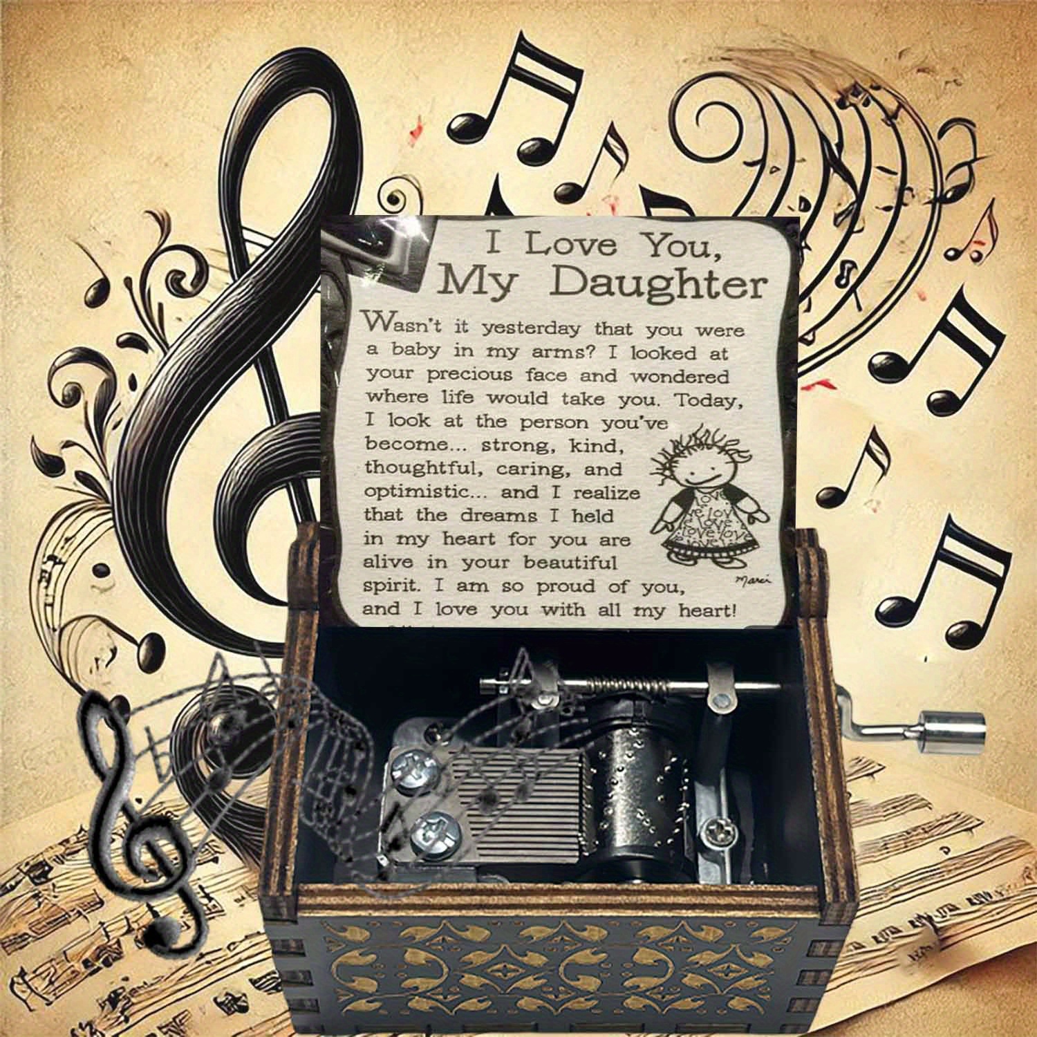 TEMU 1pc Love You With Heart Wooden Hand-cranked Music Box, Play You Are My Sunshine, Music Box Gift Daughter, Ideal For Birthdays Gift, Christmas