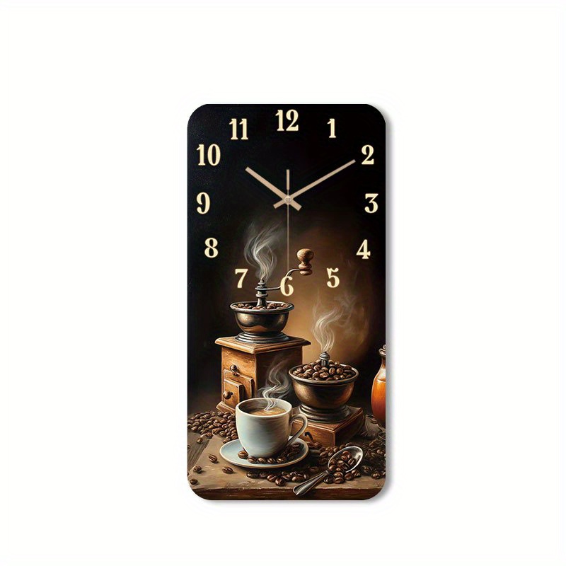 E-shop 1 Stück Leise Wanduhr ohne , Dekorative Holzuhr mit Kaffeemühle und Becher Design für Flur, Wohnzimmer, Schlafzimmer, Esszimmer, Arbeitsplatz