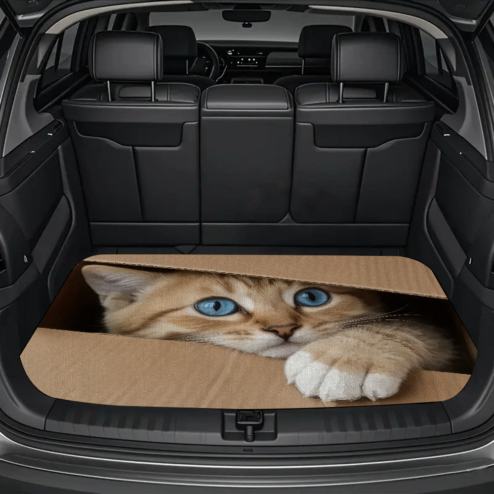 Image of Fashion Printed Car Trunk Mat - Cute Kitten Design, Durable And Machine Washble Backseat Liner For Sedans Trucks & Suvs, Stylish Auto Accessory, Vehicle Protection, Material, Pet Lovers, Suv Drivers