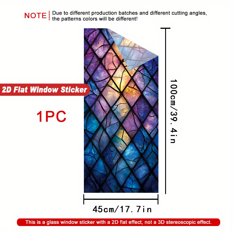 TEMU 2D Plat - 2D Plat - 1 autocollant de fenêtre 2D Plat avec un motif de diamant en verre teinté, conçu pour la décoration intérieure. Ces