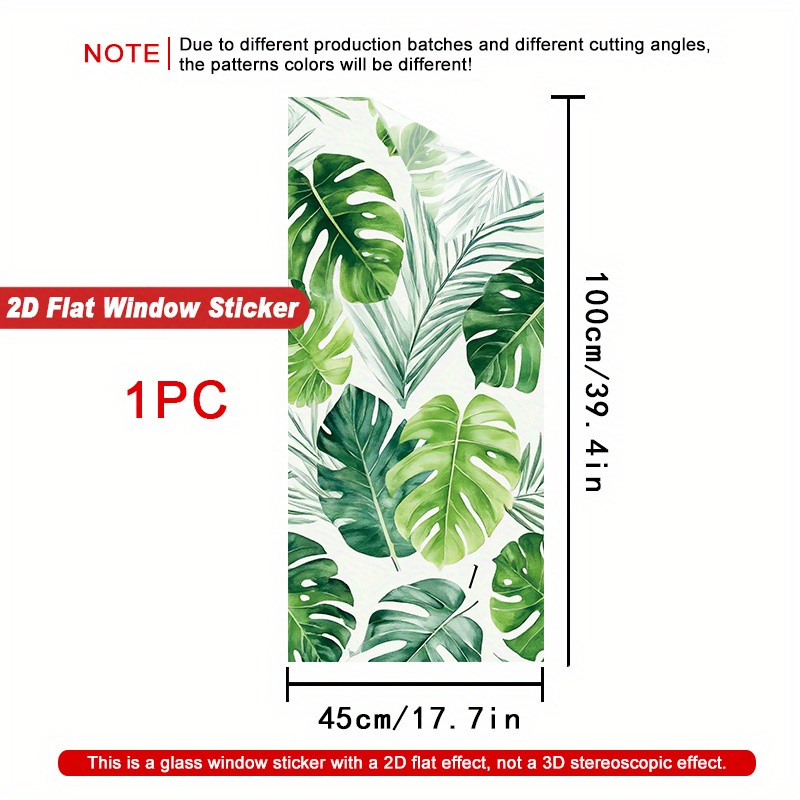 TEMU Film de Fenêtre 2D Plat - 1 Pièce Motif Tropical Palmier Monstera Banane - Décoration Adhésive pour Intimité, Sticker PVC Adapté pour Maison,