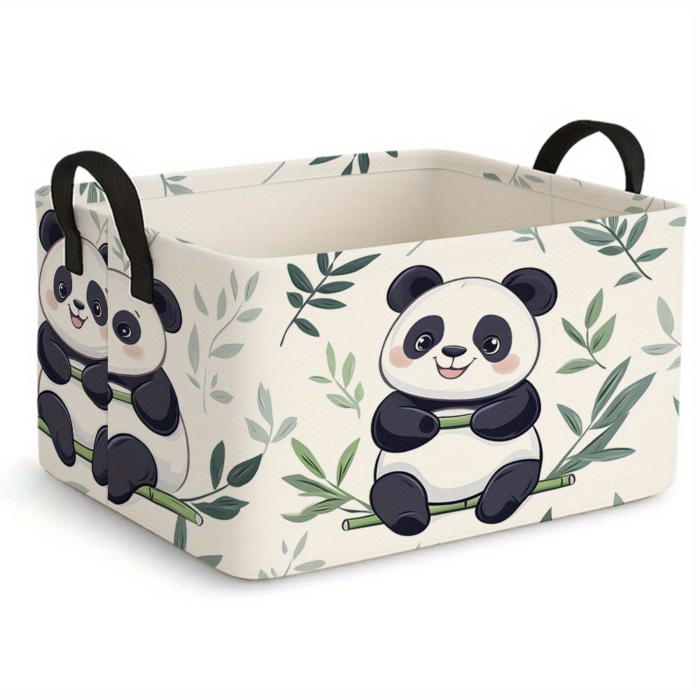 TEMU 1 Extra-large Foldable Storage Basket With Panda Print, Fabric Storage Box With Handles, Rectangular Organizer For Clothes And Gifts, Home Decor