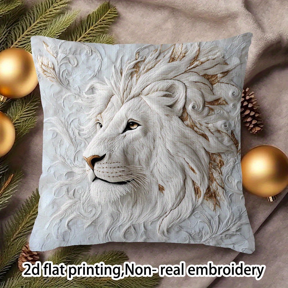 TEMU de Cojín Decorativa 2D - Cabeza Blanca - Estampada a Una Cara con Cremallera, con un Adornado con Puntos Dorados, Ideal para Salas de Estar,
