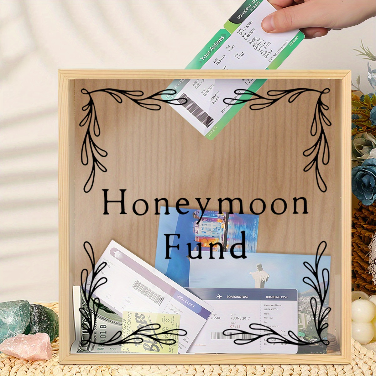 TEMU 1pc Recycled Wood Photo Frame Display Box With Top Slot - Wall-mountable Tabletop Decorative Storage For Concert Tickets, Travel Photos, &