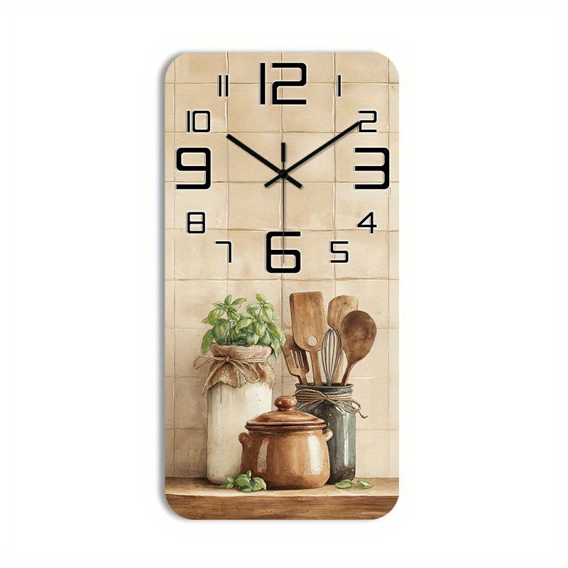 E-shop 1 Stück Leise Wanduhr - Vintage Küchendekor in Beige/Schwarz/Holztonen - AA-Betrieben (Batterien nicht enthalten) - Für Landhaus, Modernes