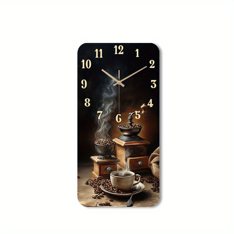 TEMU 1pc Silent Wall Clock Non-ticking Wooden, Decorative Square Clock Still Coffee Grinder And Beans Design For Kitchen, Home Office, Library,