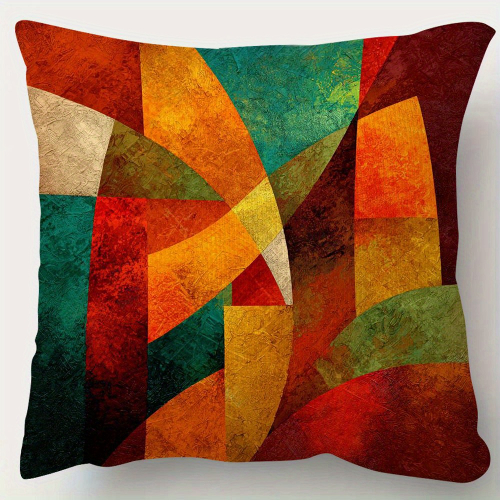 TEMU 1 Double-sided Abstract Autumn Color Pillowcase - Teal, Orange, Red, Brown, Golden - Soft Plush Sofa Cushion Cover, Suitable For Living Room,