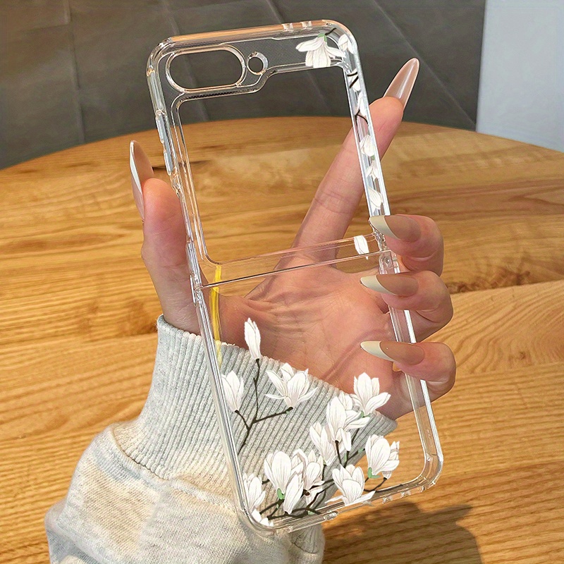 TEMU Flowers And Branches Clear Phone Case Suitable For Galaxy Z Flip 7 Z Flip 6 Z Flip 5 Z Flip 4 Z Flip 3 5g Anti-fall Shockproof Folding