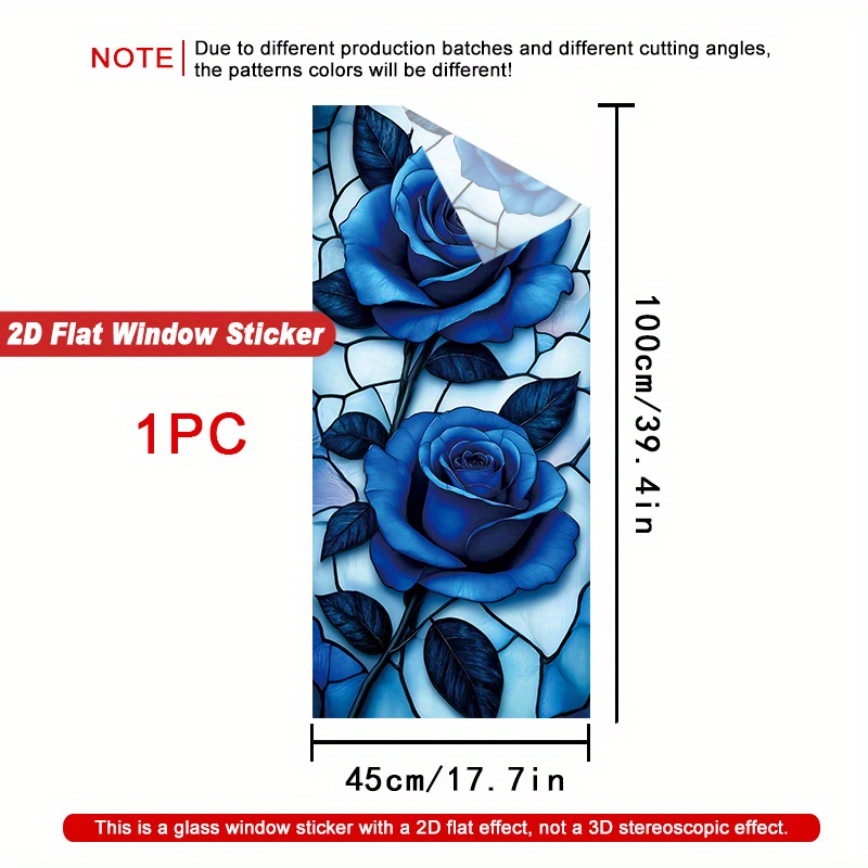 TEMU 2d Flat - 2d Flat - 1pc Of Blue On A Glass Backdrop, A 2d Flat Window Decal For Home Decor, Ideal For Enhancing Privacy, Made From Lightweight