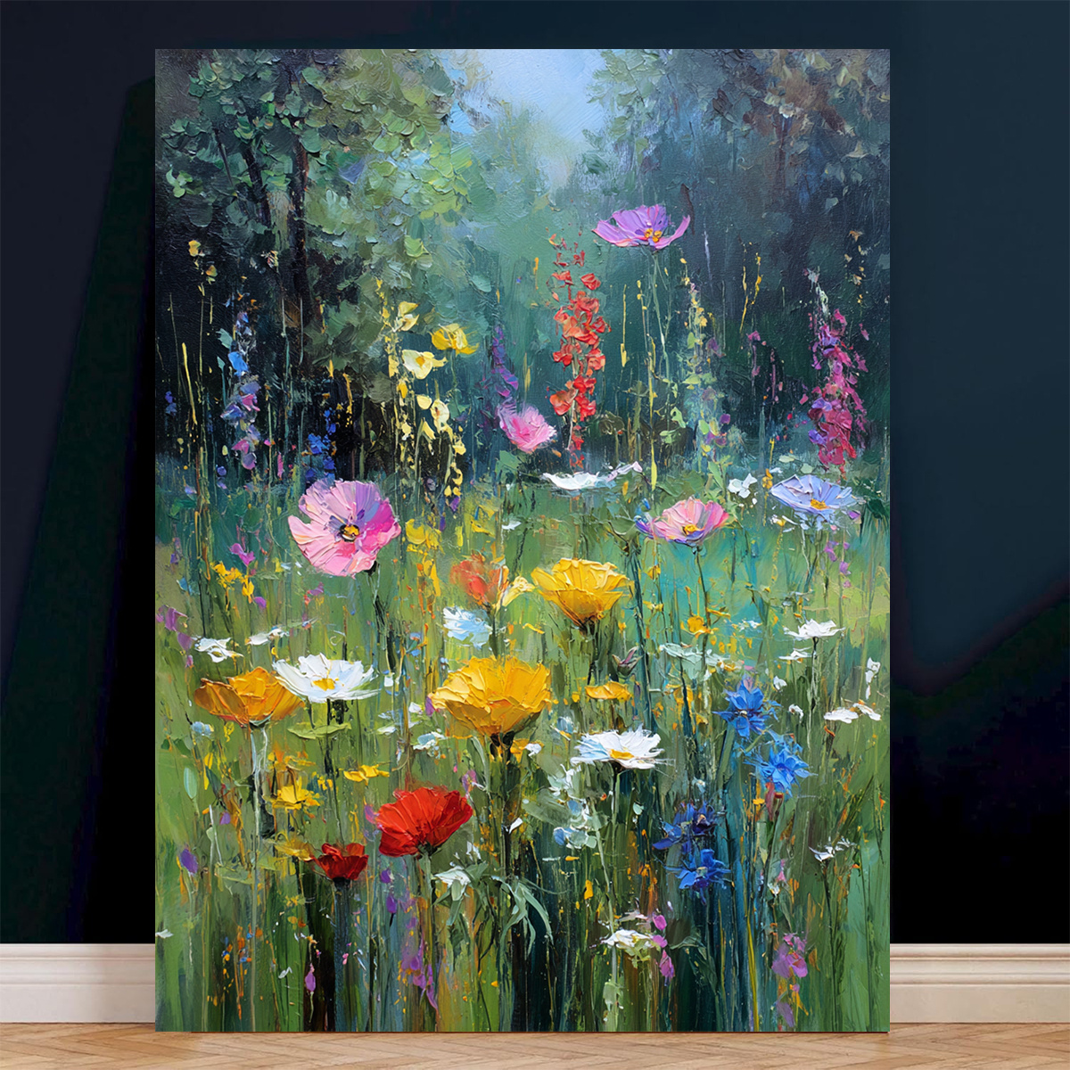 TEMU 2d Flat, Modern Minimalist Multicolor Canvas Painting - Vibrant Spring Floral Wall Suitable For, Bedroom, Decor - & Colors Frameless Wildflowers