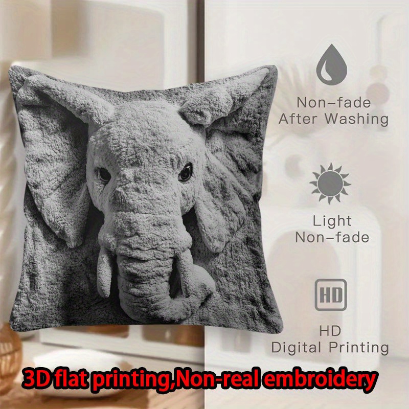 E-shop 3D Flachdruck 1 Stück Kurzflor Dekoratives Einseitig Bedrucktes Superweiches Stoff-Kissenbezug, Elefantenmuster Kissenhülle, Nicht, Hand-