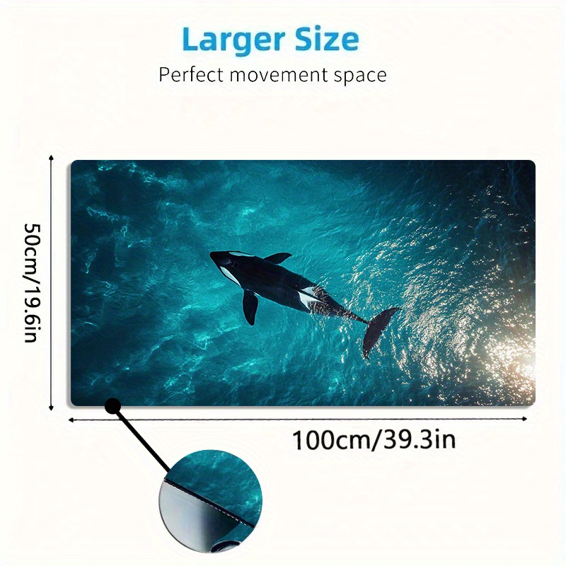 TEMU 1pc Large-sized Mouse Pad Featuring An Swimming In The Deep Sea Design, With A Non-slip, Washable Rubber Base. This Oversized Desk Mat Is An