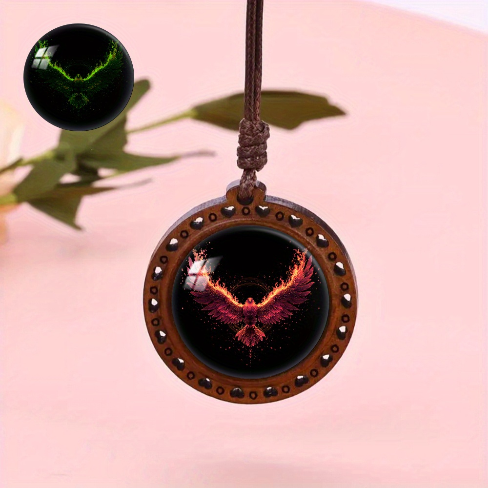 Men's Flame Eagle Wooden Pendant Necklace, Fluorescent Style