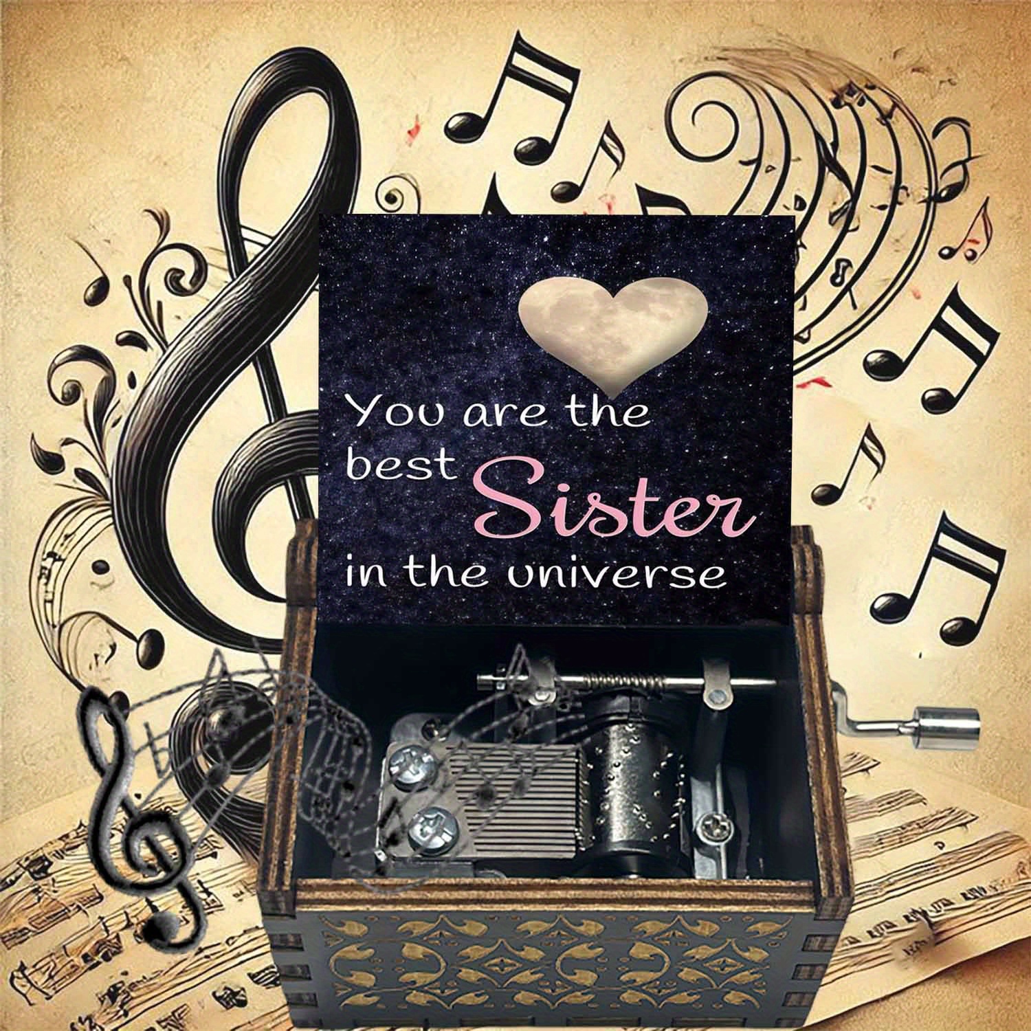 E-shop 1 Stück "Du bist Schwester im Universum" Holz-Musikbox mit Handkurbel, Herzliches Geschenk für Familie Freunde, Ideal für Geburtstage, Jubiläen,