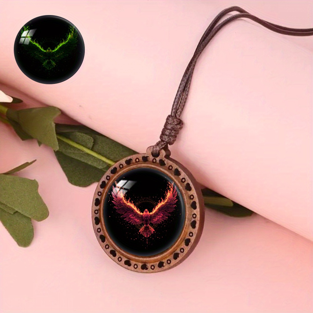 Men's Flame Eagle Wooden Pendant Necklace, Fluorescent Style