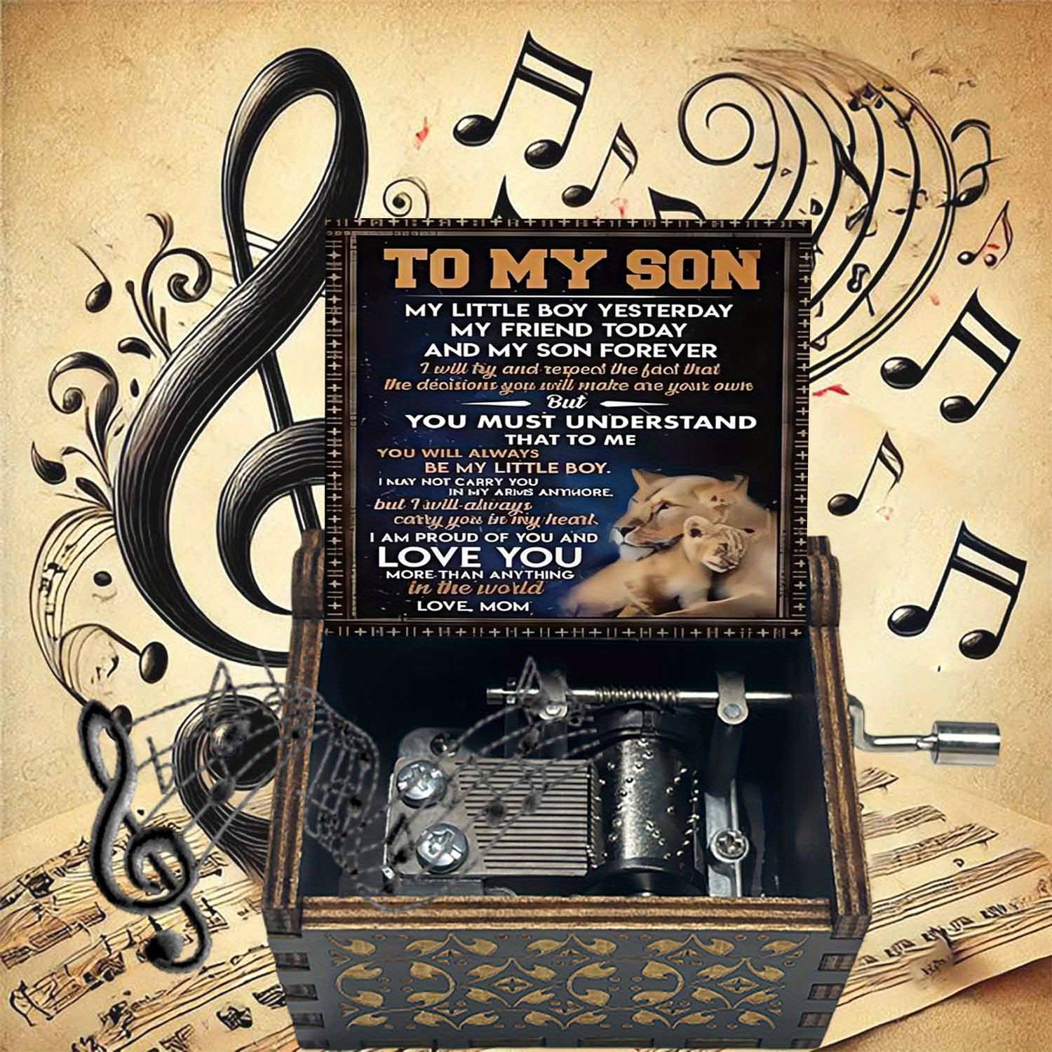 TEMU A Wooden Hand-cranked Music Box That ' For Boy , For Today, And For My Son Forever.' A Perfect Gift For My Son, Suitable For Birthdays And Home