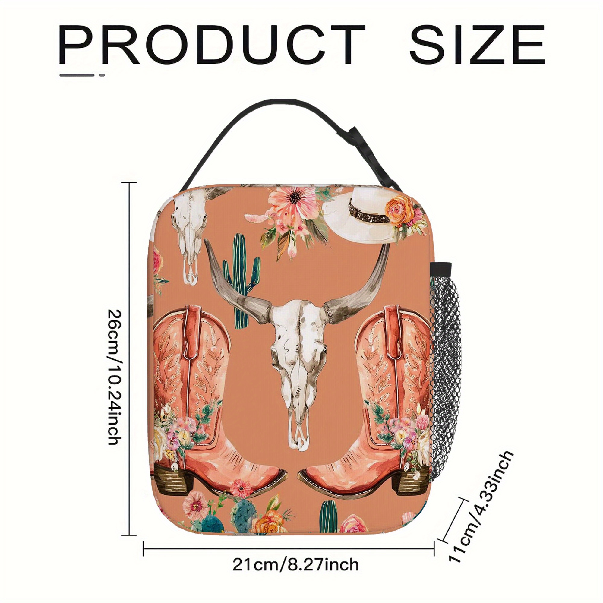 TEMU A Single Piece Featuring A Western Design That Includes Boots, , , And Flowers. A Printed Thermal Is Insulated And Not For Direct Food Contact.