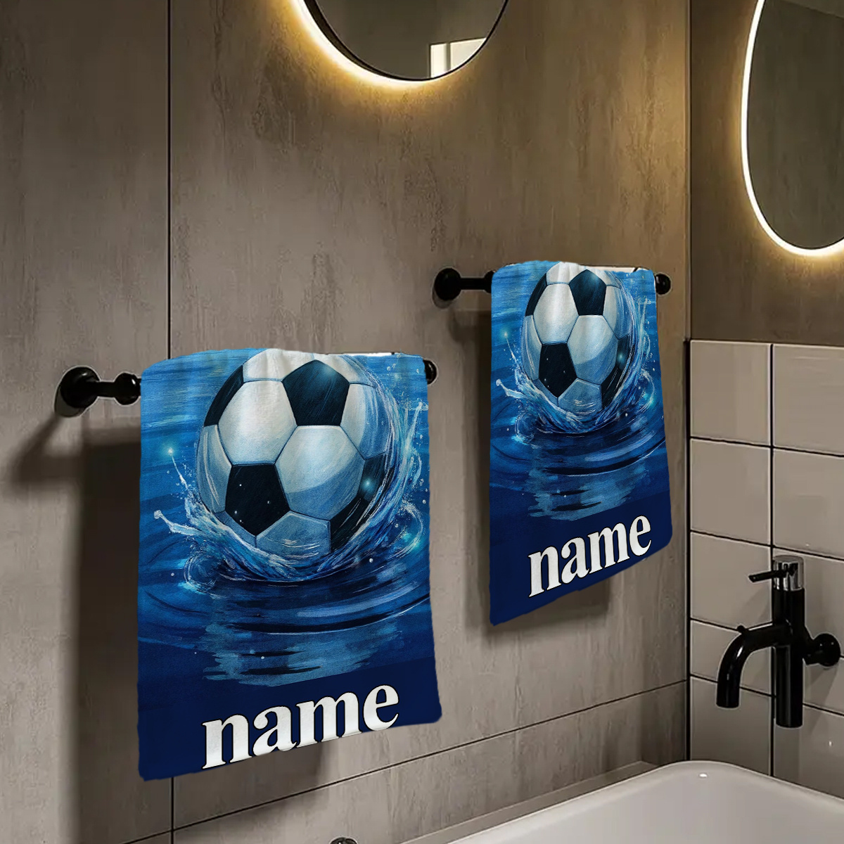 TEMU Soccer Event 2026, 1pc, Essential Hand Towel For , Customizable Text Towel, Name Customization Towel, Cartoon Anime Towel, Autumn Gift, Striped
