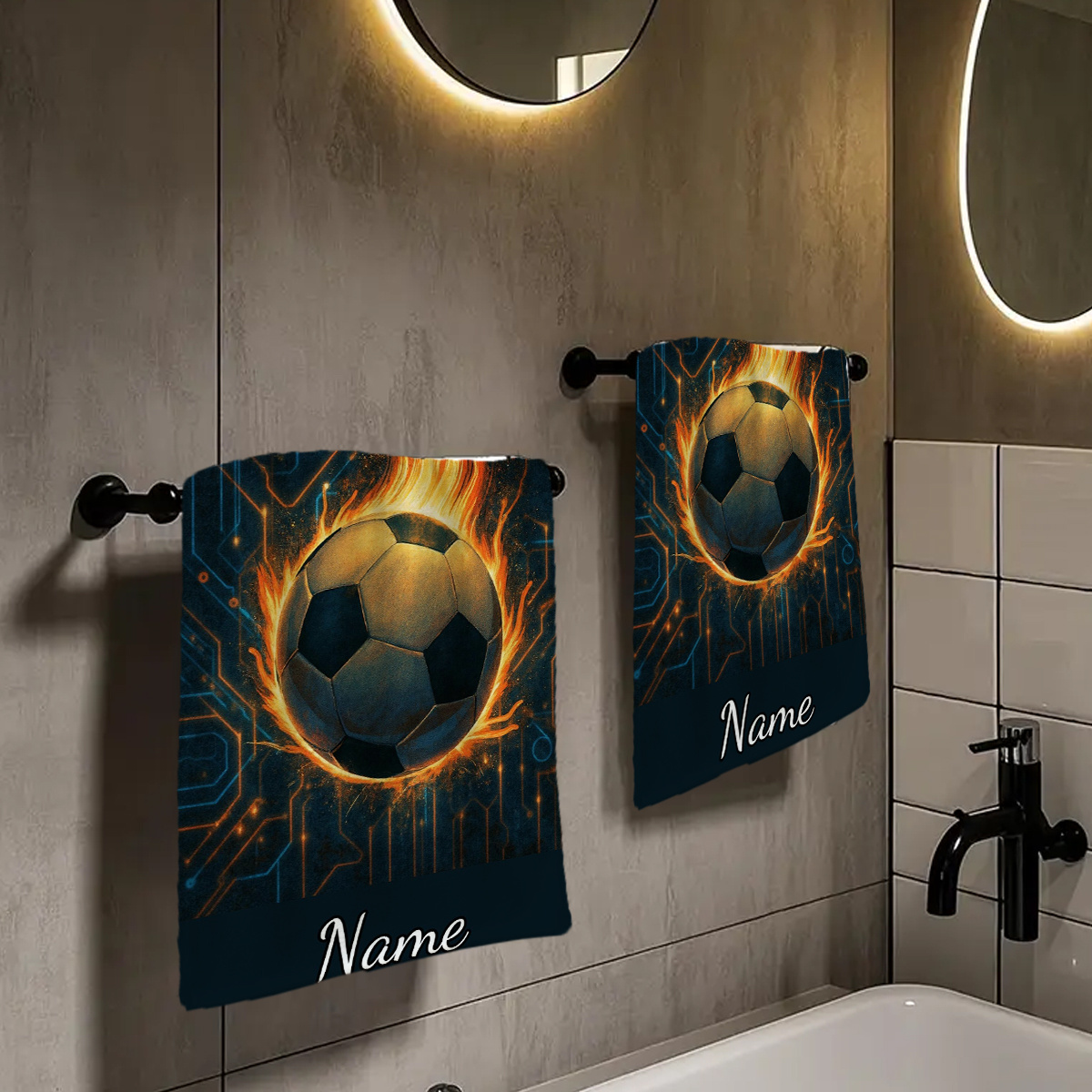 TEMU Ein Set aus 2 Handtüchern, unverzichtbar für Fußballtrips, personalisierbar mit Text, personalisierte Namenshandtücher, Cartoon-Handtücher, als